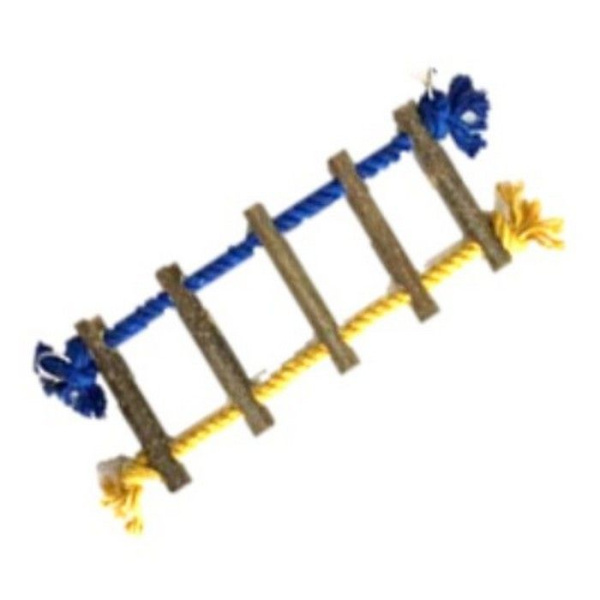 для птиц Канатная лесенка х/б канат+орешник, желто-синяя
