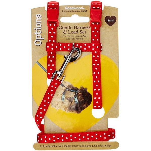 ROSEWOOD Шлейка для грызунов с поводком "Рисунок белая точка", в ассортименте, S (Великобритания)
