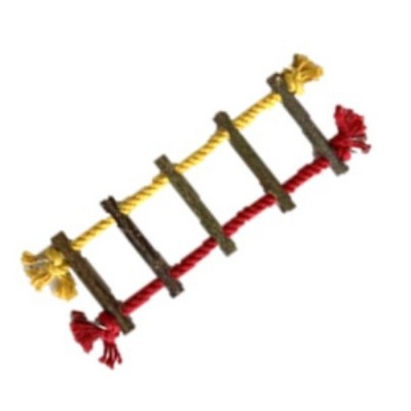 для птиц Канатная лесенка х/б канат+орешник, красно-желтая