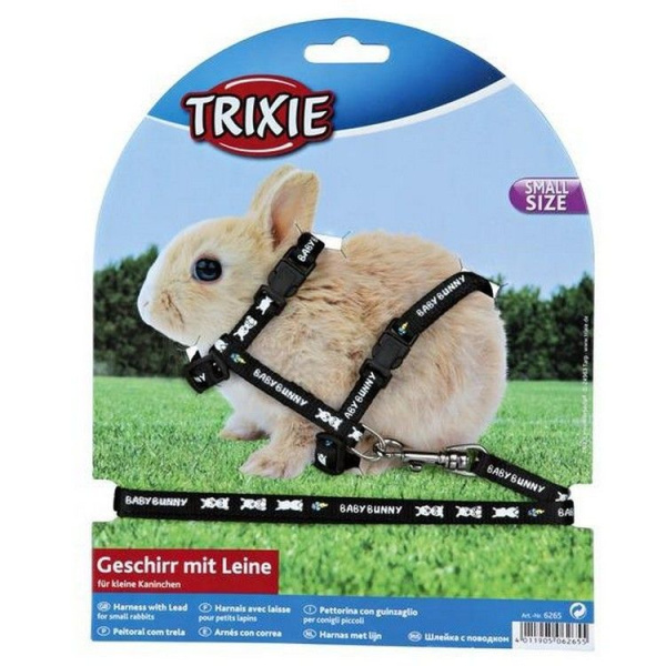 Trixie Шлейка с поводком для крольчат, 8 мм/1,20 м, нейлон с рисунком