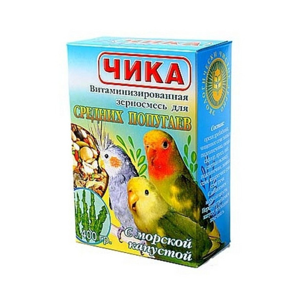Чика Корм д/средних попугаев с морской капустой 400г